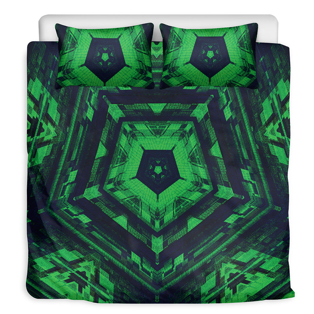 Dark Green Kaleidoscope Print Duvet Cover Bedding Set