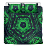 Dark Green Kaleidoscope Print Duvet Cover Bedding Set