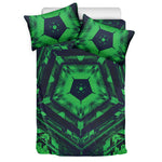 Dark Green Kaleidoscope Print Duvet Cover Bedding Set