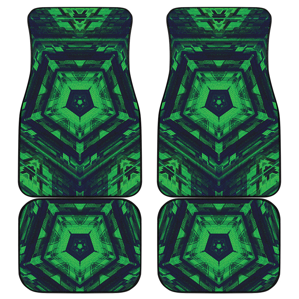 Dark Green Kaleidoscope Print Front and Back Car Floor Mats