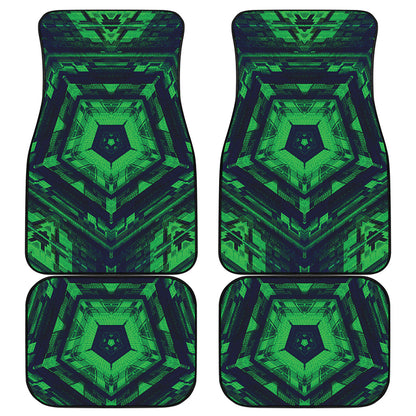 Dark Green Kaleidoscope Print Front and Back Car Floor Mats