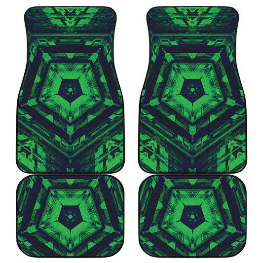 Dark Green Kaleidoscope Print Front and Back Car Floor Mats