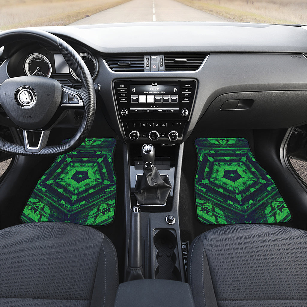 Dark Green Kaleidoscope Print Front and Back Car Floor Mats