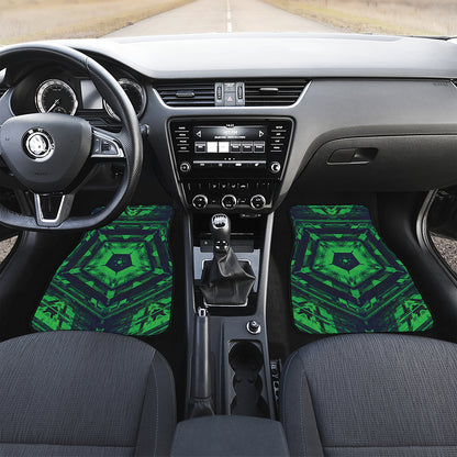 Dark Green Kaleidoscope Print Front and Back Car Floor Mats