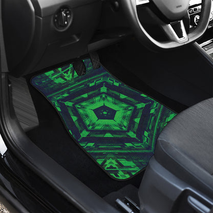 Dark Green Kaleidoscope Print Front and Back Car Floor Mats