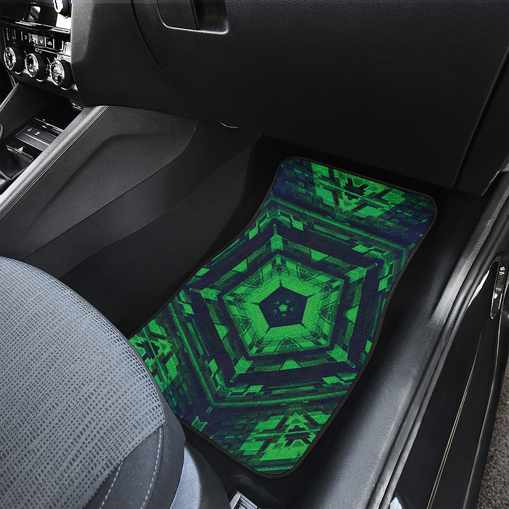 Dark Green Kaleidoscope Print Front and Back Car Floor Mats
