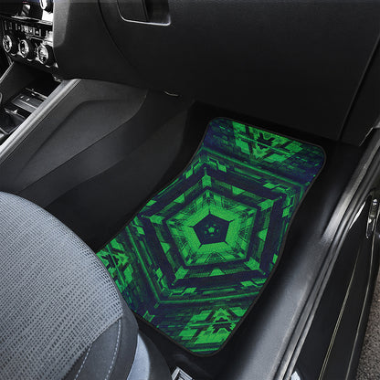 Dark Green Kaleidoscope Print Front and Back Car Floor Mats