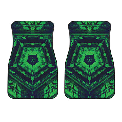 Dark Green Kaleidoscope Print Front Car Floor Mats