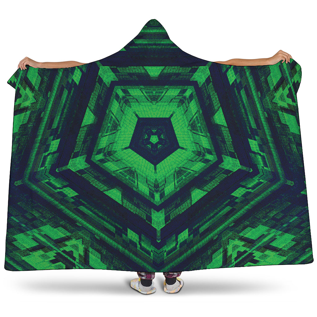 Dark Green Kaleidoscope Print Hooded Blanket