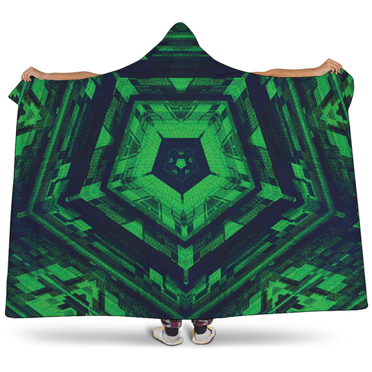 Dark Green Kaleidoscope Print Hooded Blanket