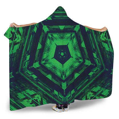 Dark Green Kaleidoscope Print Hooded Blanket