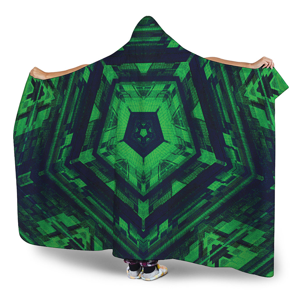 Dark Green Kaleidoscope Print Hooded Blanket