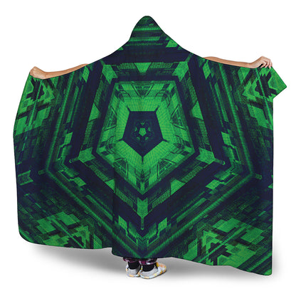 Dark Green Kaleidoscope Print Hooded Blanket
