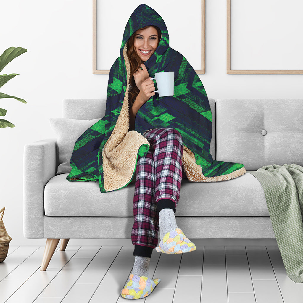 Dark Green Kaleidoscope Print Hooded Blanket
