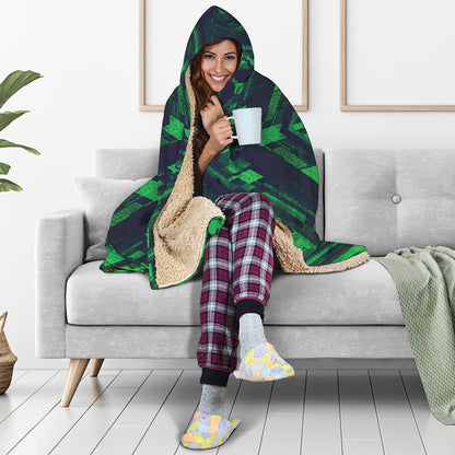 Dark Green Kaleidoscope Print Hooded Blanket