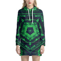 Dark Green Kaleidoscope Print Pullover Hoodie Dress