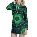 Dark Green Kaleidoscope Print Hoodie Dress