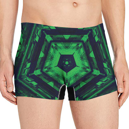 Dark Green Kaleidoscope Print Men's Boxer Briefs
