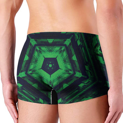 Dark Green Kaleidoscope Print Men's Boxer Briefs