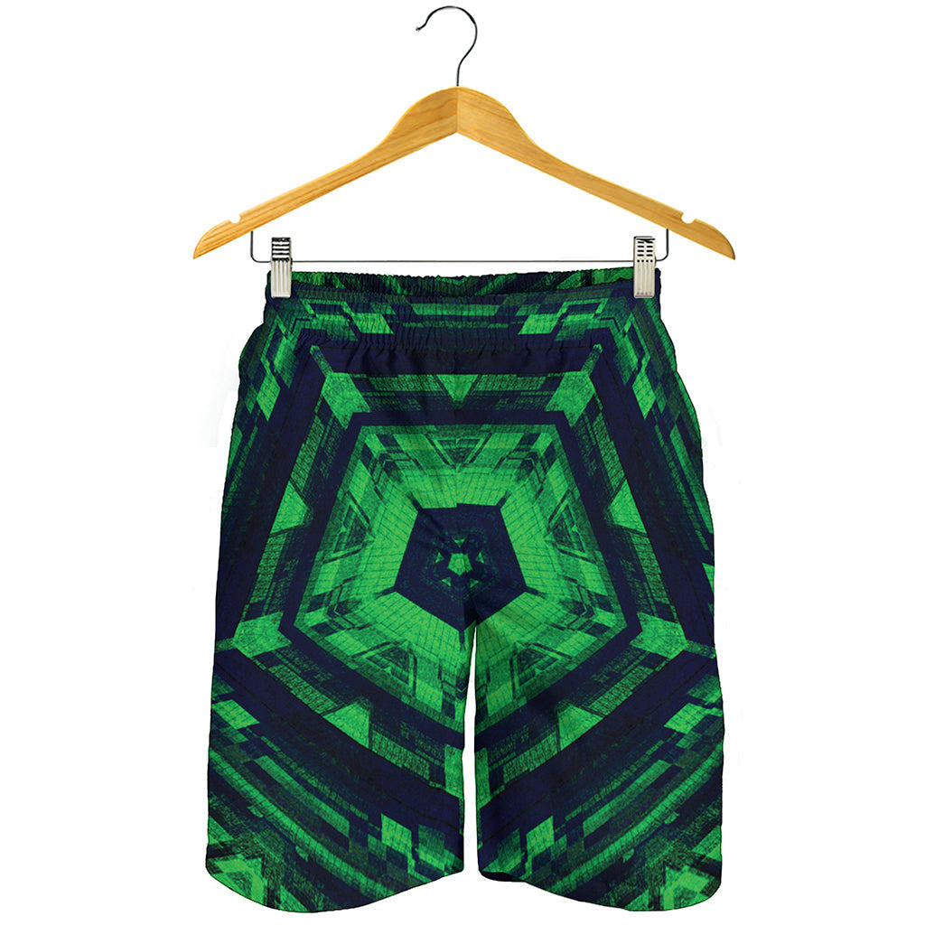 Dark Green Kaleidoscope Print Men's Shorts