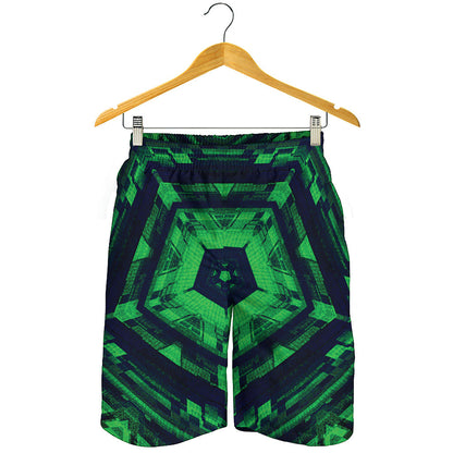 Dark Green Kaleidoscope Print Men's Shorts