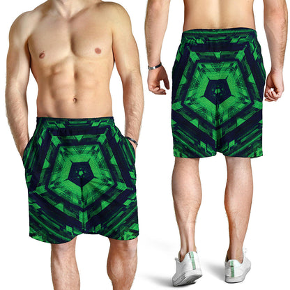 Dark Green Kaleidoscope Print Men's Shorts
