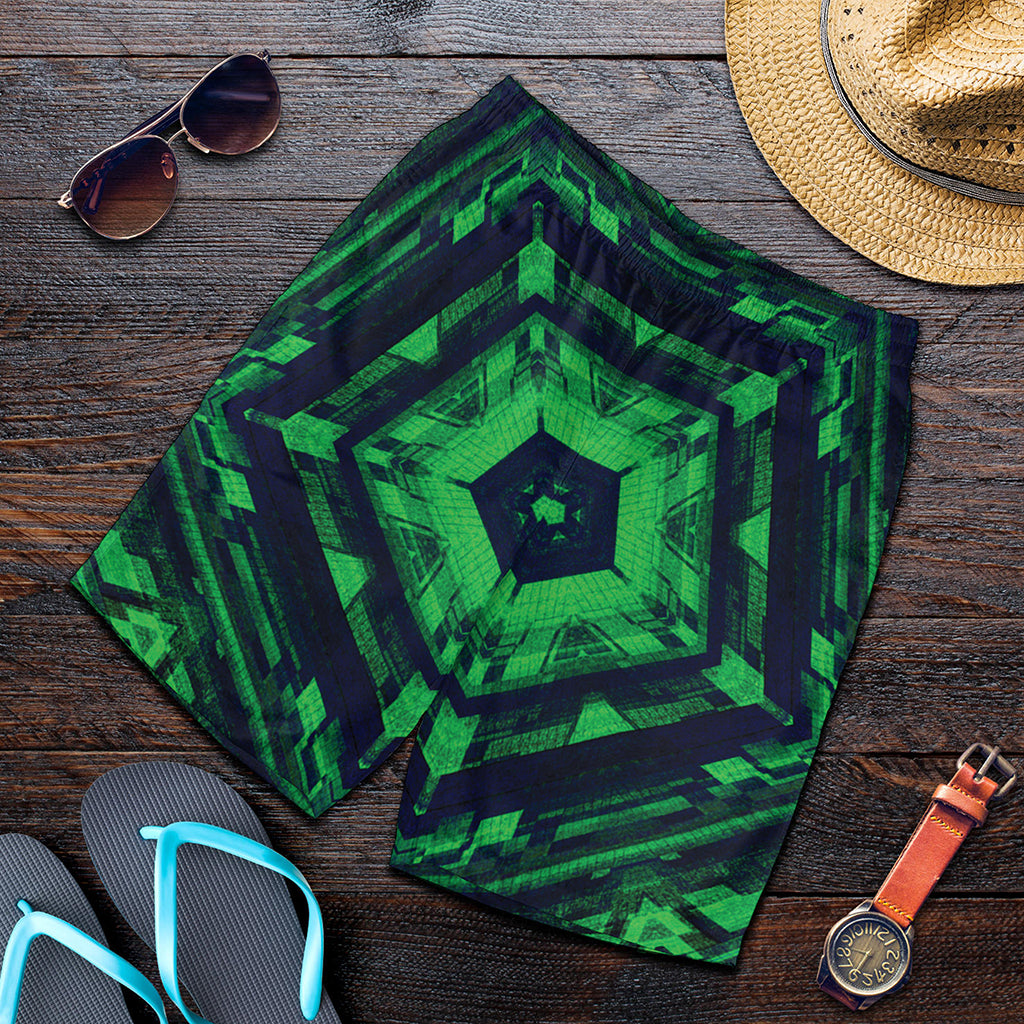Dark Green Kaleidoscope Print Men's Shorts