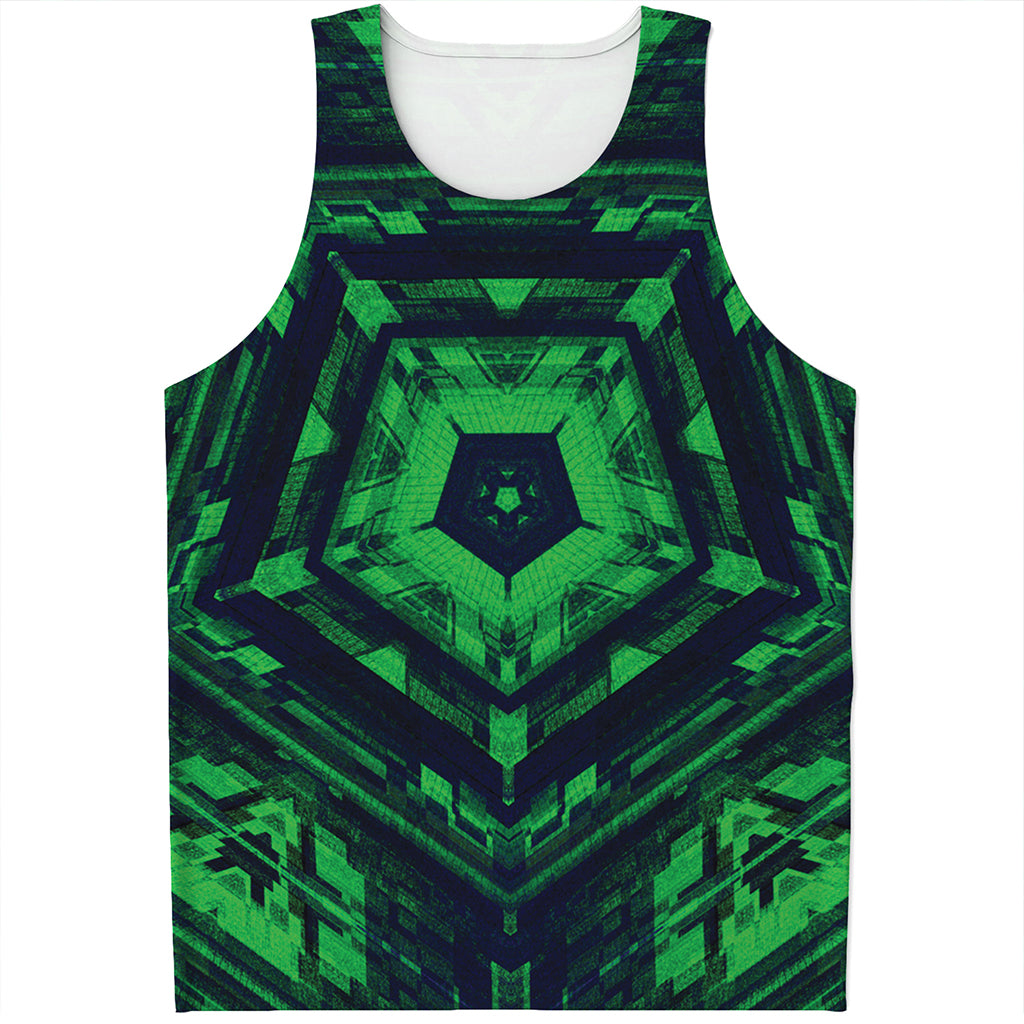 Dark Green Kaleidoscope Print Men's Tank Top