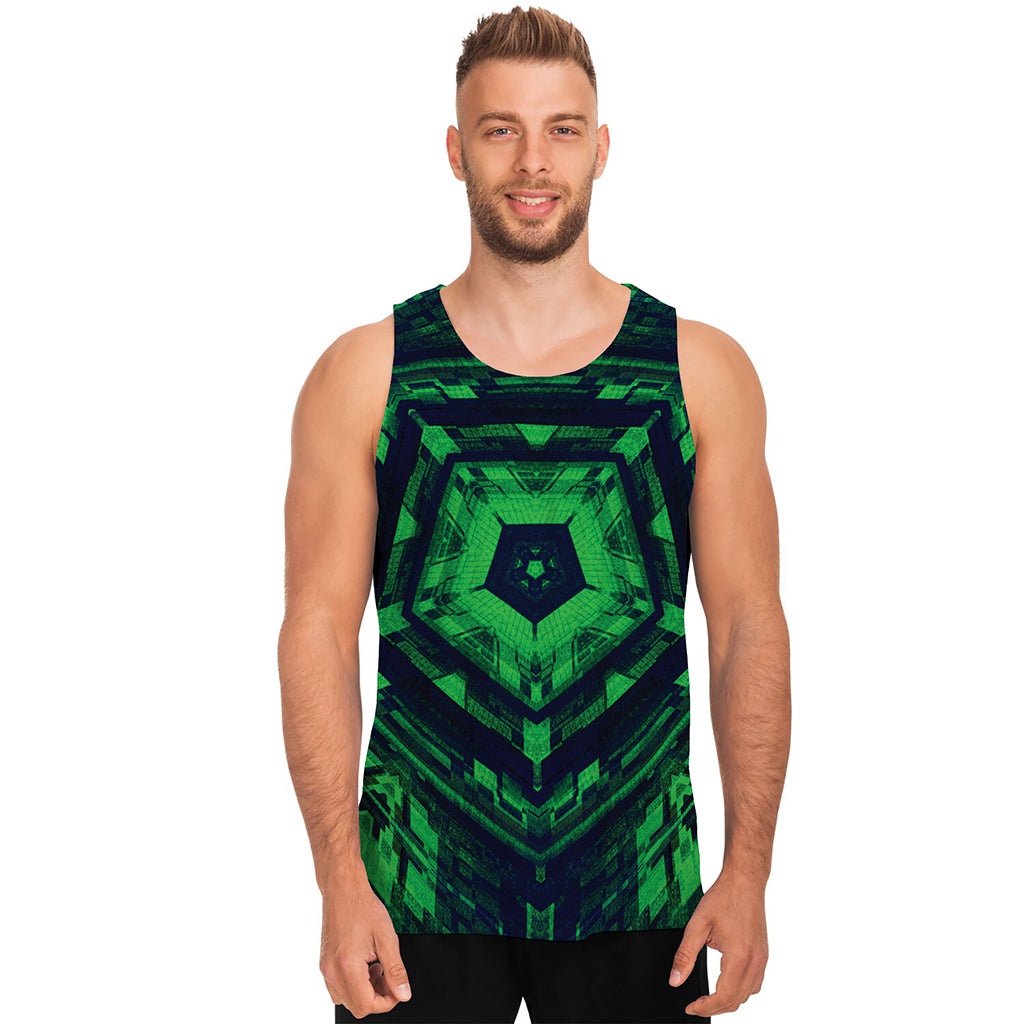Dark Green Kaleidoscope Print Men's Tank Top