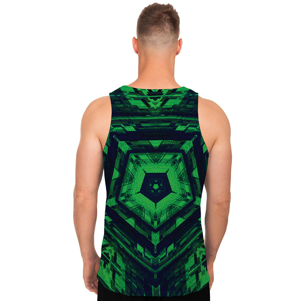 Dark Green Kaleidoscope Print Men's Tank Top