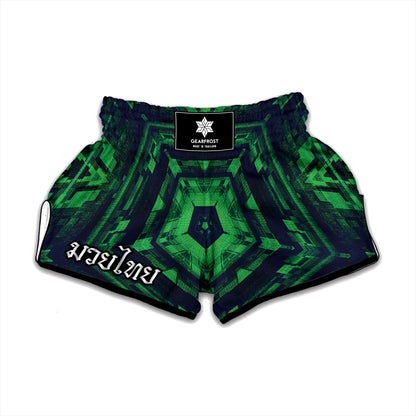 Dark Green Kaleidoscope Print Muay Thai Boxing Shorts