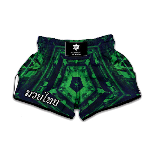 Dark Green Kaleidoscope Print Muay Thai Boxing Shorts