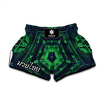 Dark Green Kaleidoscope Print Muay Thai Boxing Shorts