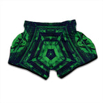 Dark Green Kaleidoscope Print Muay Thai Boxing Shorts
