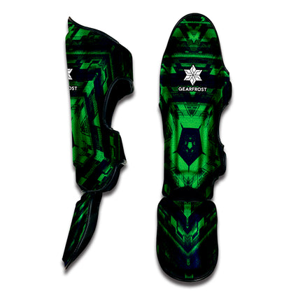 Dark Green Kaleidoscope Print Muay Thai Shin Guard