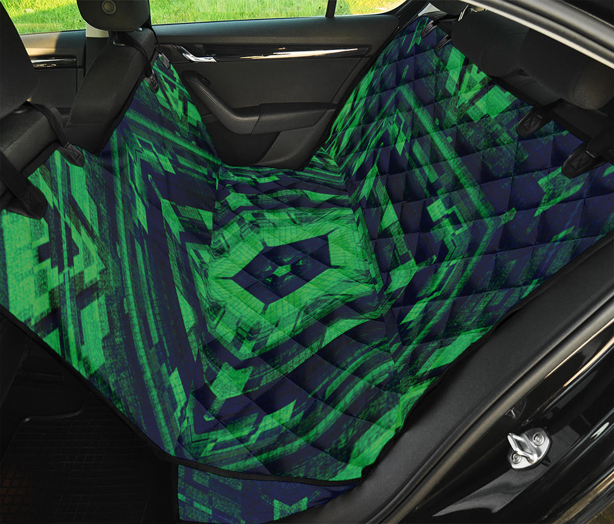 Dark Green Kaleidoscope Print Pet Car Back Seat Cover
