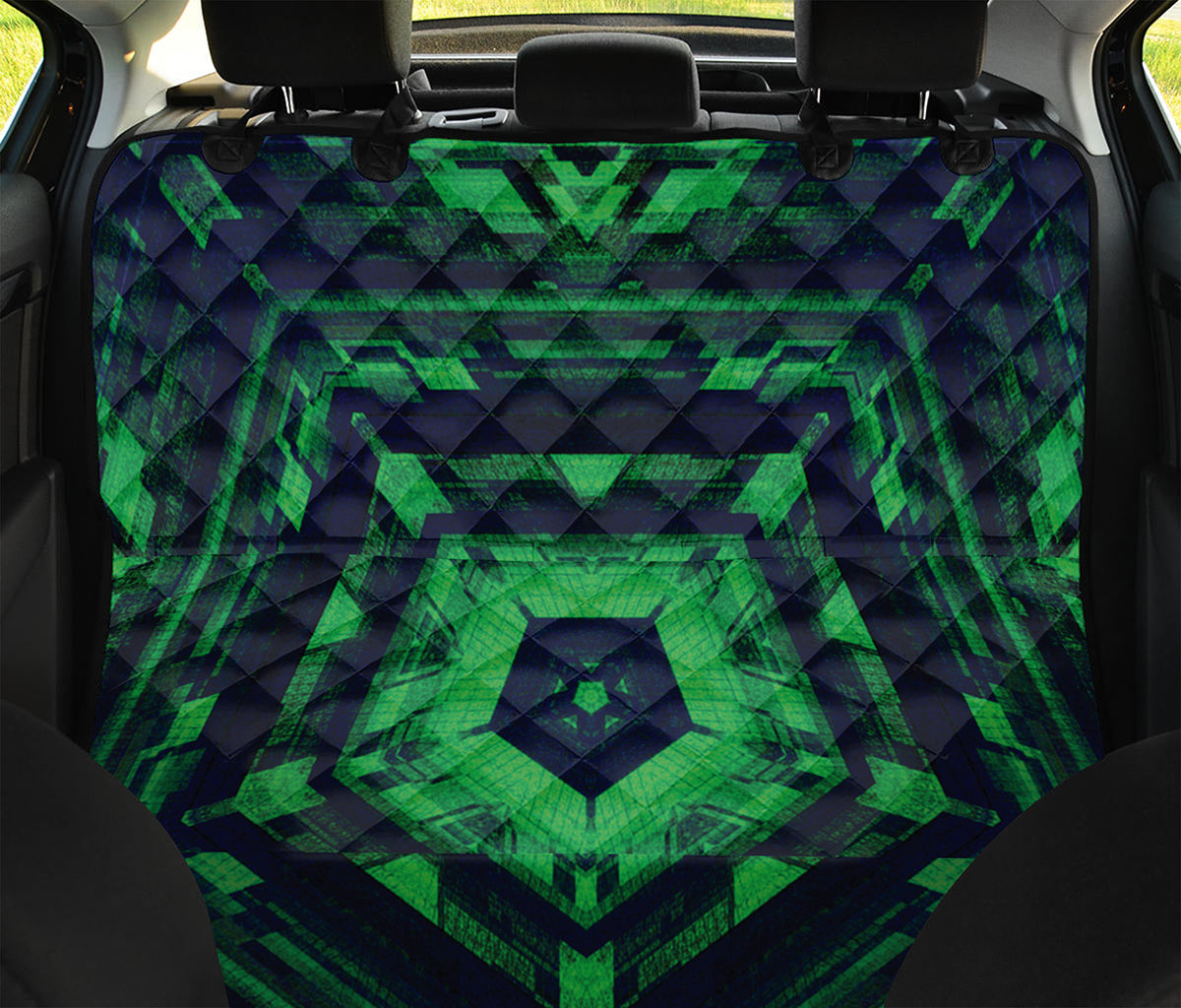Dark Green Kaleidoscope Print Pet Car Back Seat Cover