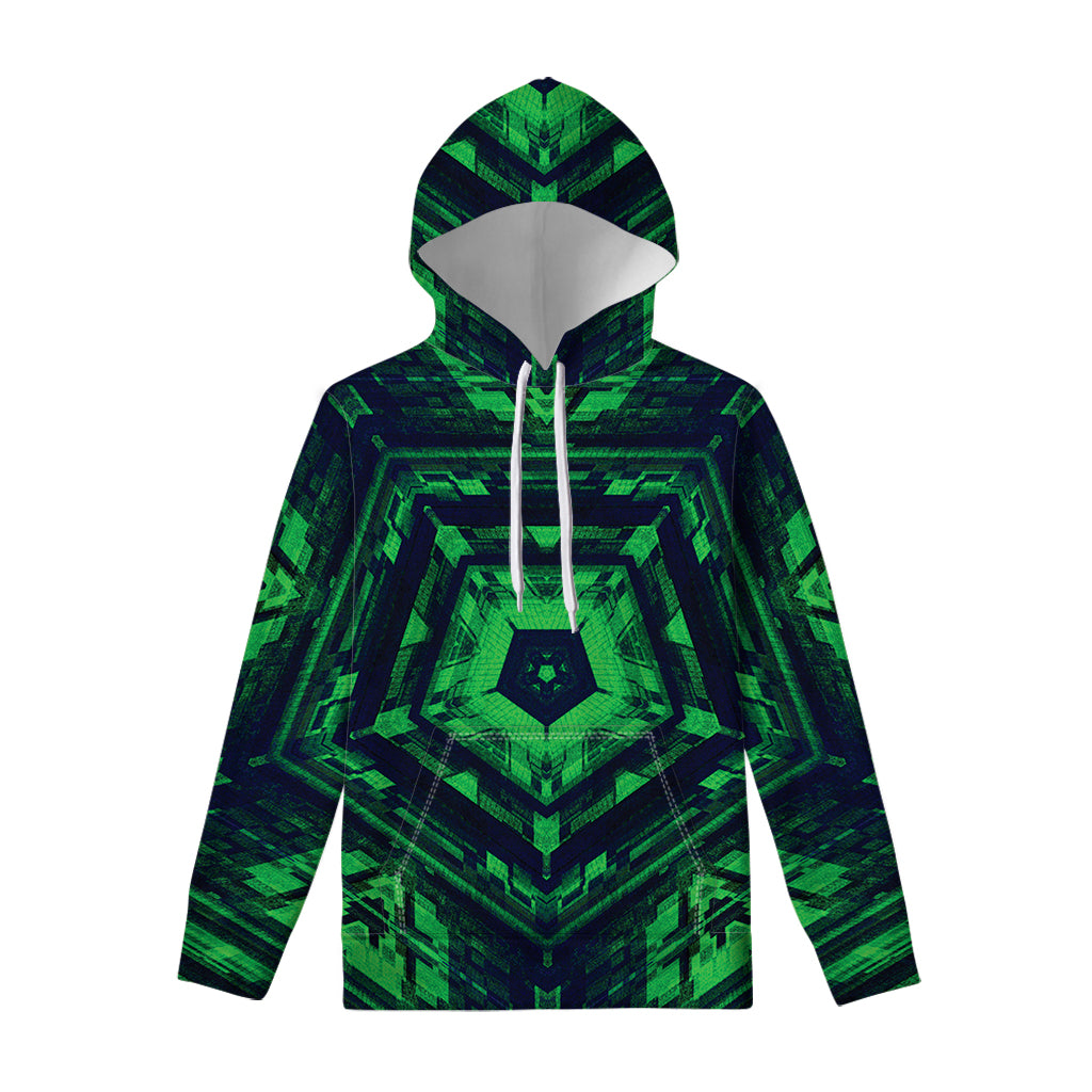 Dark Green Kaleidoscope Print Pullover Hoodie