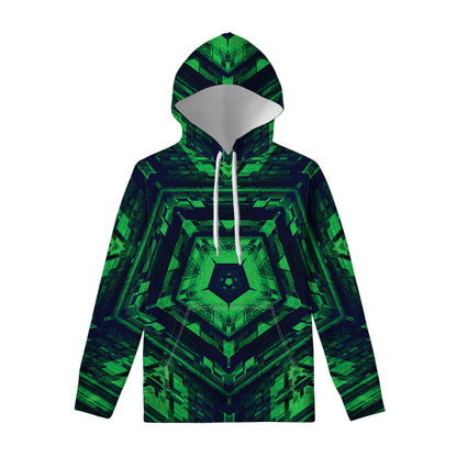 Dark Green Kaleidoscope Print Pullover Hoodie