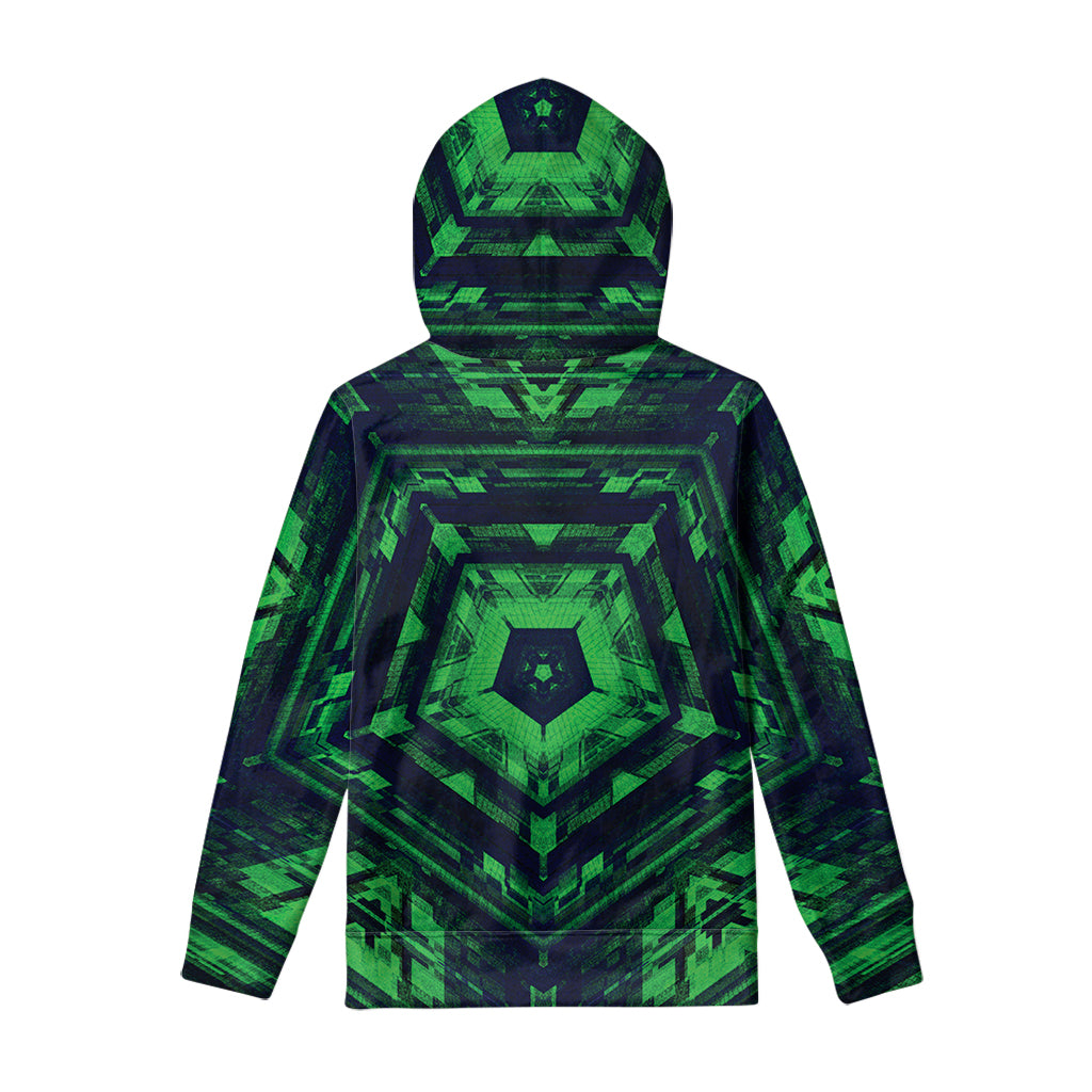 Dark Green Kaleidoscope Print Pullover Hoodie