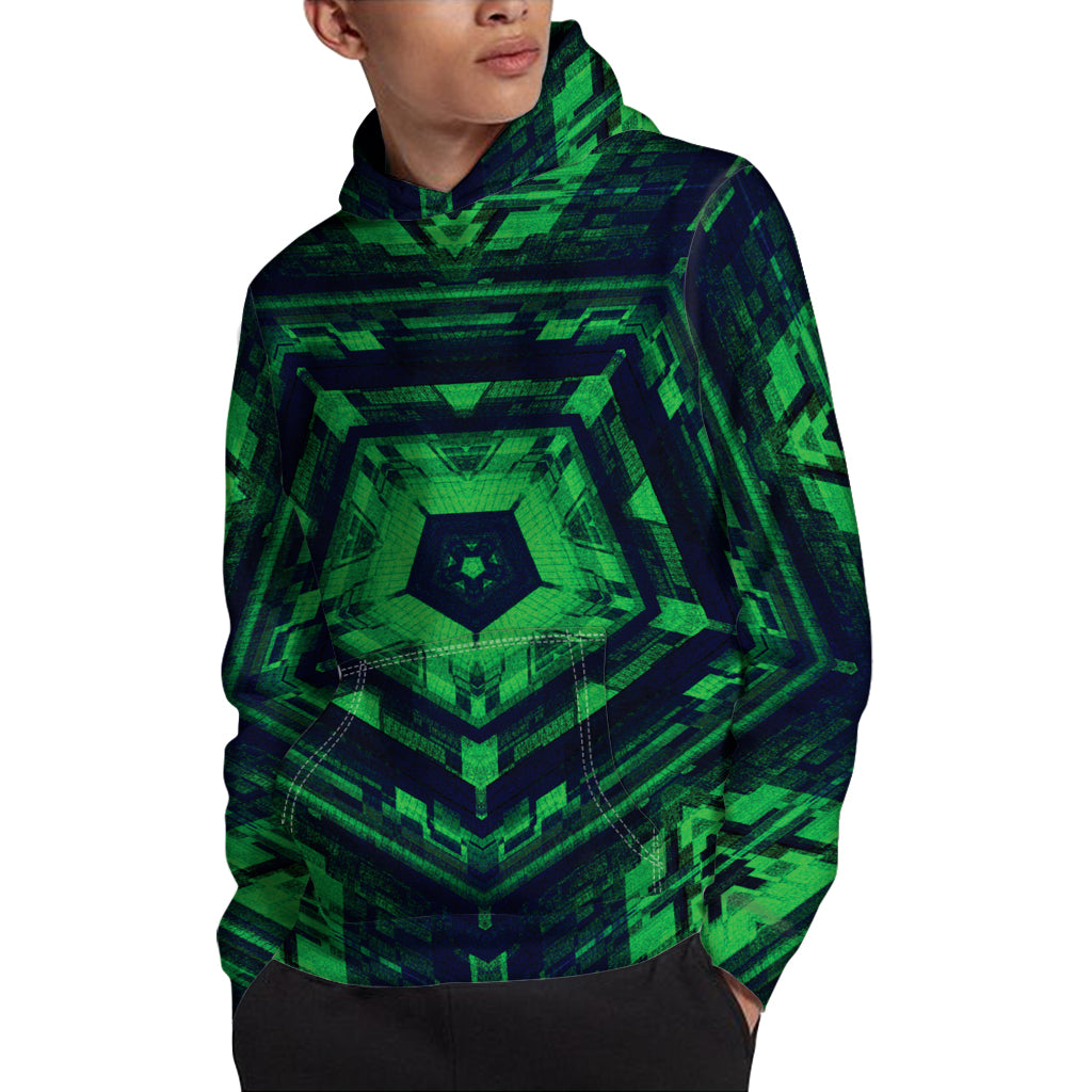 Dark Green Kaleidoscope Print Pullover Hoodie