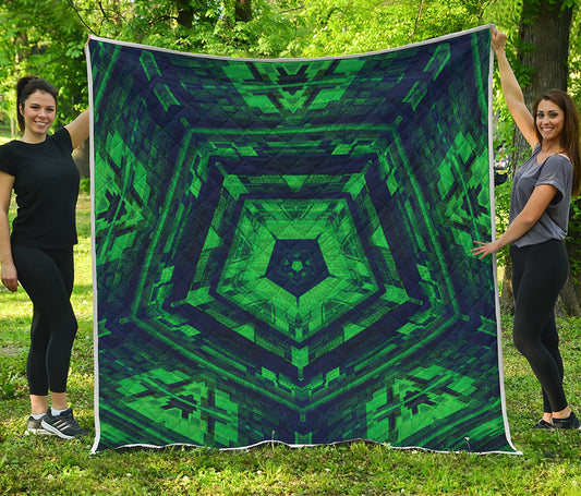 Dark Green Kaleidoscope Print Quilt