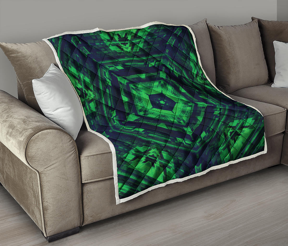 Dark Green Kaleidoscope Print Quilt