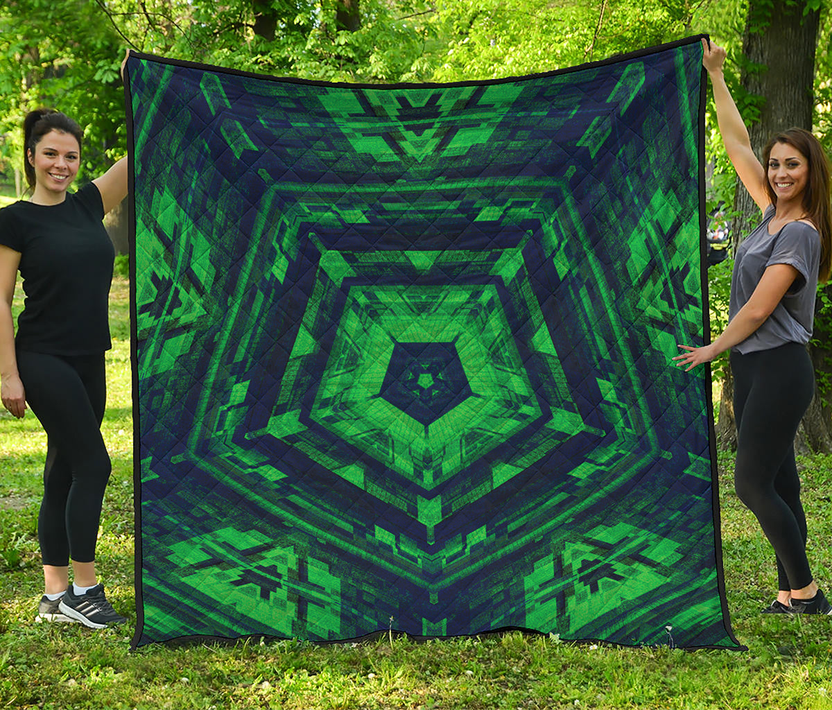 Dark Green Kaleidoscope Print Quilt