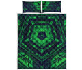 Dark Green Kaleidoscope Print Quilt Bed Set