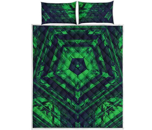 Dark Green Kaleidoscope Print Quilt Bed Set
