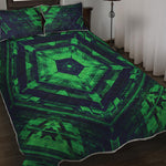 Dark Green Kaleidoscope Print Quilt Bed Set