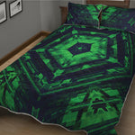 Dark Green Kaleidoscope Print Quilt Bed Set