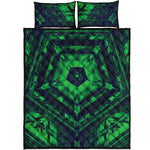 Dark Green Kaleidoscope Print Quilt Bed Set