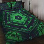 Dark Green Kaleidoscope Print Quilt Bed Set